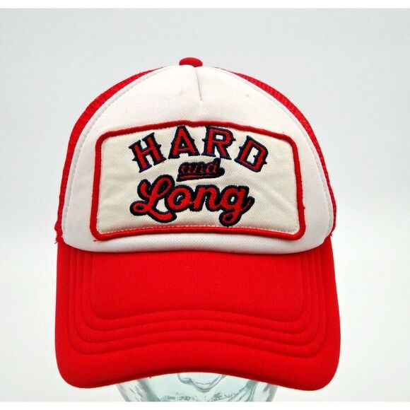 Hard and Long Adult Baseball Cap Red White Trucker Hat Spirit Halloween Snapback - Picture 2 of 7